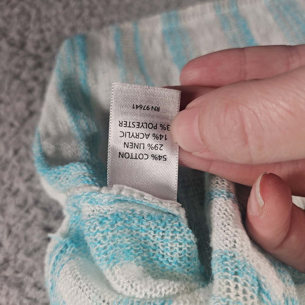 J.Jill Sweater Womens M Striped Open Knit Tassel V Neck Pockets Linen Swim Cover - Picture 5 of 12